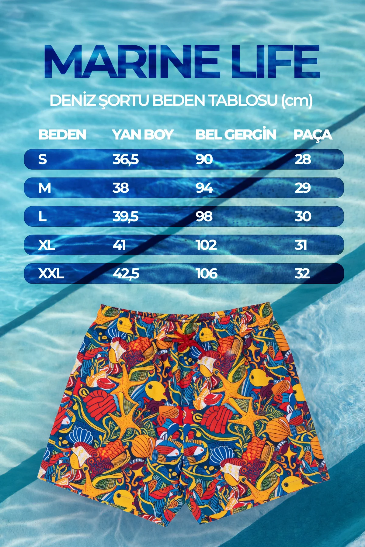 Marine Life Erkek Deniz Şortu Hızlı Kuruyan AquaDry Kumaş, Tropikal Desen, Fermuarlı Cepli - Görsel 7
