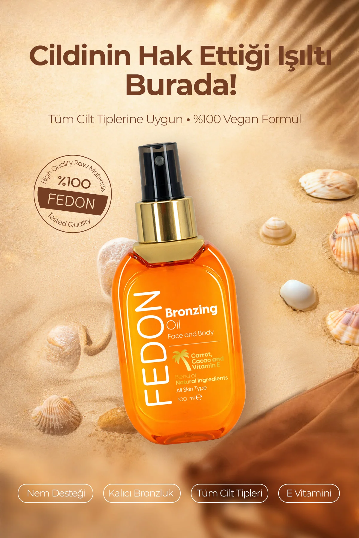 Kabin Boy Bronzlaştırıcı Güneş Yağı Vegan E Vitamini Kakao İçerikli Bronzing Sun Oil 100 ml - Görsel 3