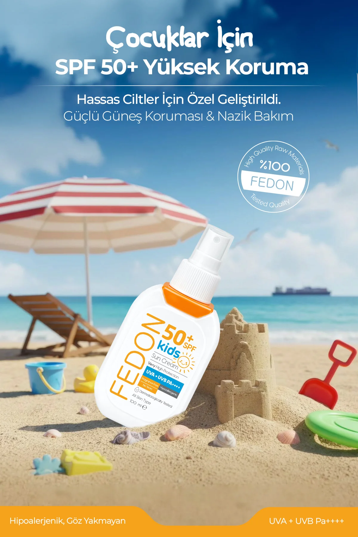 Kids SPF 50 Çocuk Bebek Güneş Kremi 100 ml Suya Dayanıklı Hipoalerjenik Parfümsüz Göz Yakmayan - Görsel 2