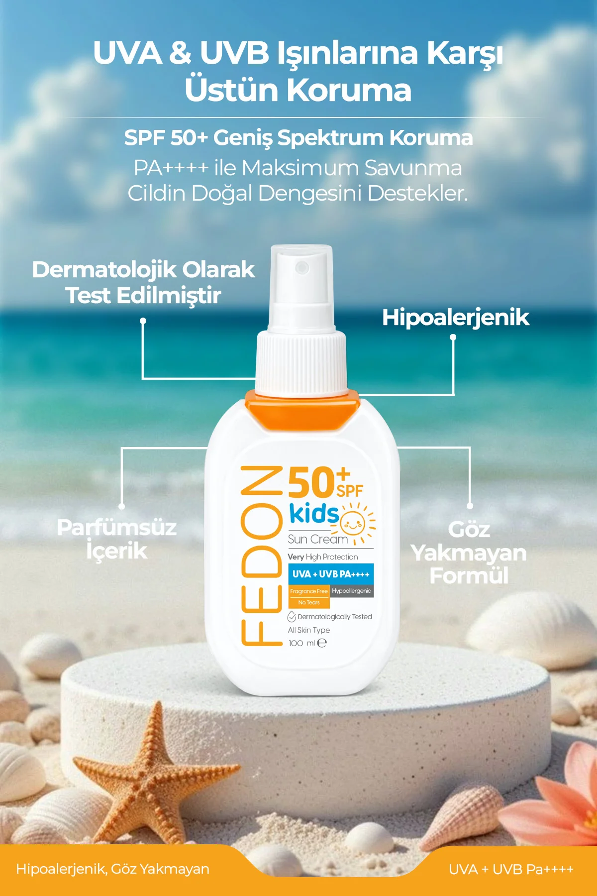 Kids SPF 50 Çocuk Bebek Güneş Kremi 100 ml Suya Dayanıklı Hipoalerjenik Parfümsüz Göz Yakmayan - Görsel 4