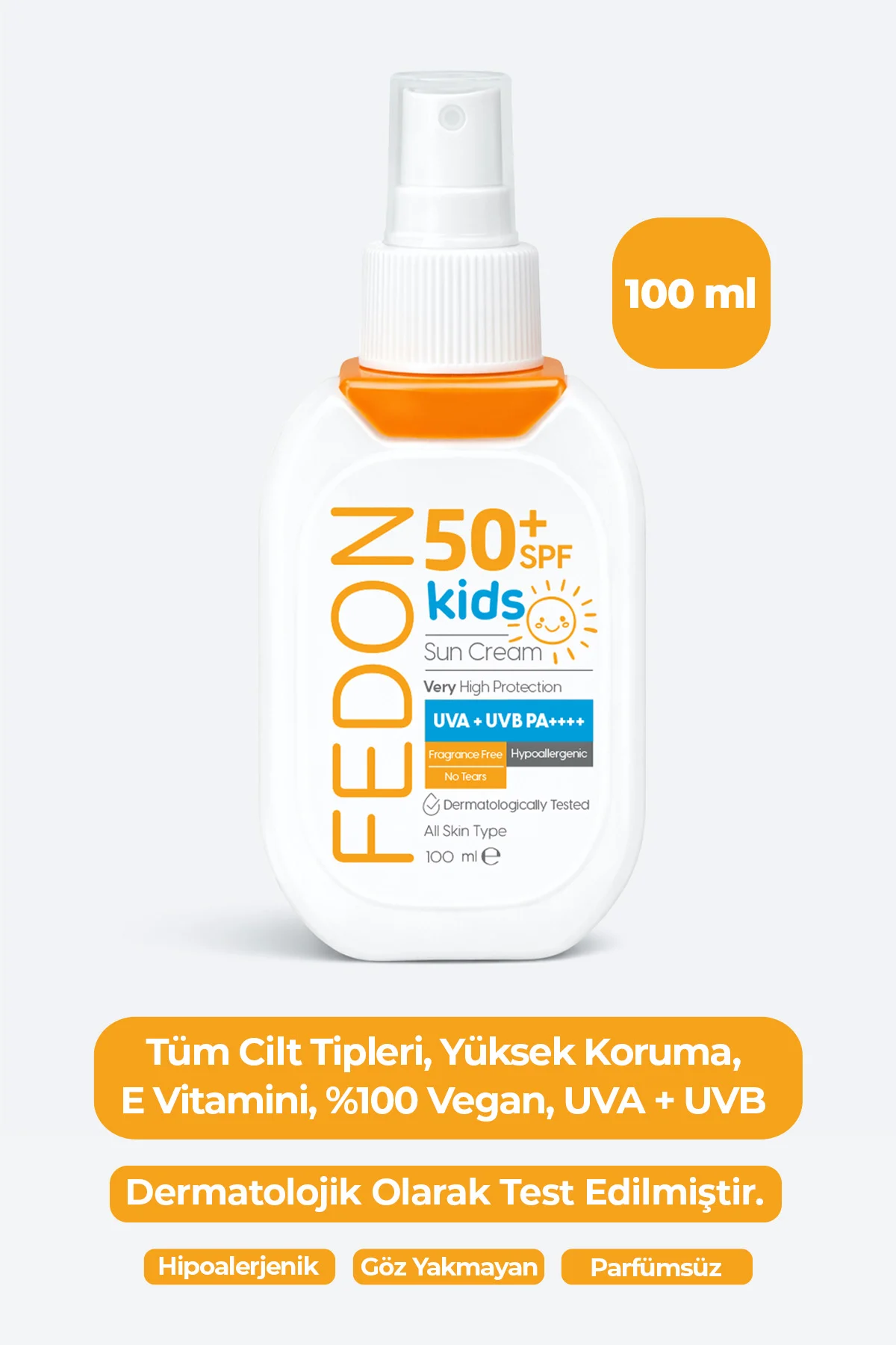 Kids SPF 50 Çocuk Bebek Güneş Kremi 100 ml Suya Dayanıklı Hipoalerjenik Parfümsüz Göz Yakmayan