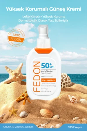 SPF 50 Faktör Güneş Kremi 200 ml Yüksek Koruma Vegan Leke Karşıtı Suya Dayanıklı Vitamin B Kolajen